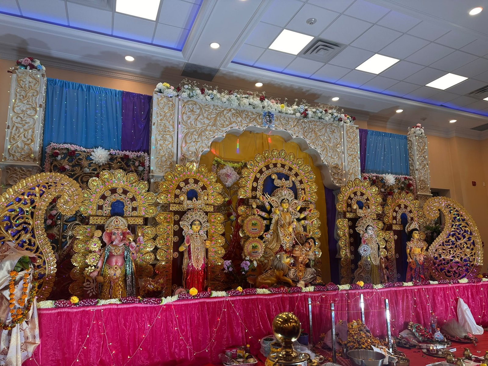 Maa Durga and the decorated shrine at BSS Toronto
